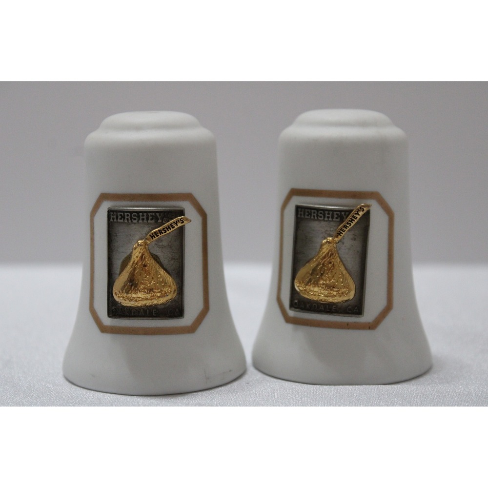 Vintage Hershey's Oakdale CA Ceramic Salt and Pepper Shakers Gold Kiss Set